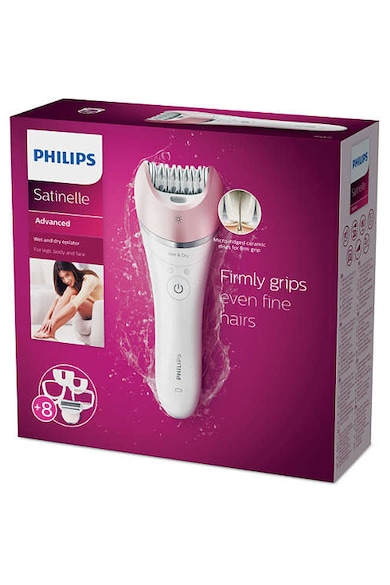 Philips Epilator  Satinelle Advanced Wet & Dry BRE640/00, 32 Puncte de prindere, 2 viteze, Acumulator, Alb Femei