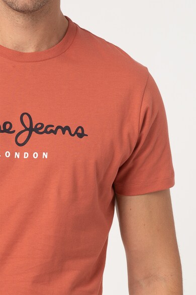 Pepe Jeans London Tricou cu decolteu la baza gatului si imprimeu logo Barbati