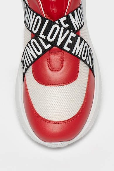 Love Moschino Pantofi sport slip-on cu talpa wedge si insertii din piele Femei