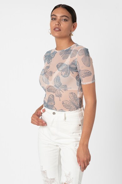 Missguided Tricou din plasa cu imprimeu cu fluturi Femei
