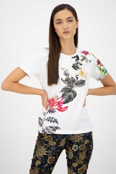 DESIGUAL Tricou cu decolteu la baza gatului si model floral Femei