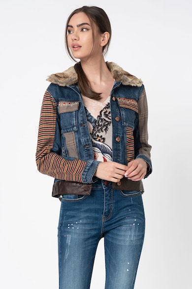 DESIGUAL Jacheta de denim cu segmente in carouri Femei