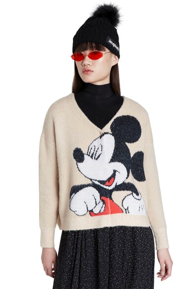 DESIGUAL Pulover cu decolteu in V si imprimeu cu Mickey Mouse Femei