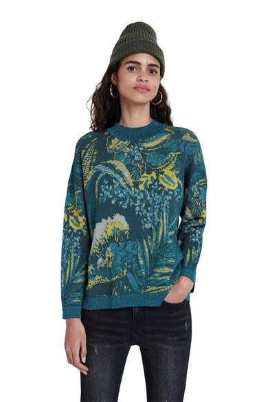 DESIGUAL Finomkötött trópusi mintás pulóver női