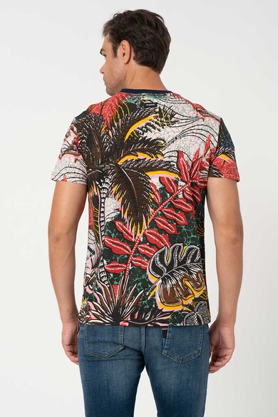 DESIGUAL Tricou cu decolteu la baza gatului si model tropical Abel Barbati