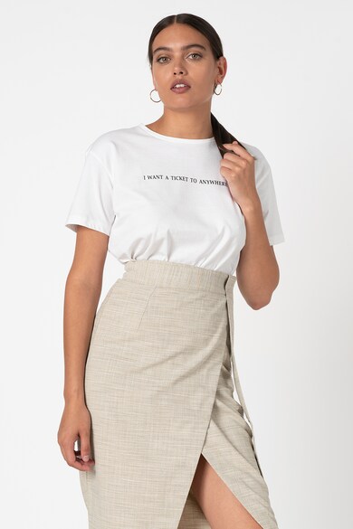 Trendyol Tricou cu decolteu la baza gatului si imprimeu text Femei