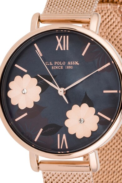 U.S. Polo Assn. Ceas din otel inoxidabil cu detalii florale pe cadran Femei