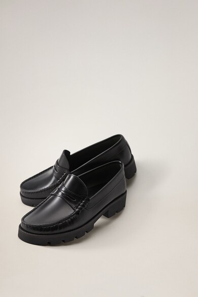 Mango Pantofi loafer de piele cu toc masiv Femei