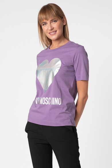 Love Moschino Tricou cu model inima cu aspect stralucitor Femei