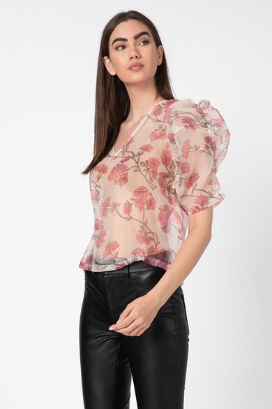 Vero Moda Bluza transparenta cu model floral si maneci bufante Femei