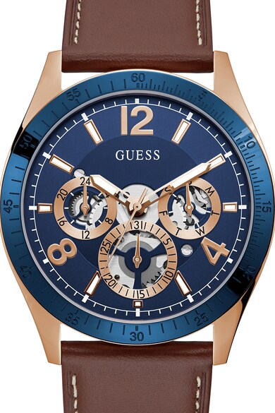 GUESS Ceas cu functii multiple si curea de piele Barbati