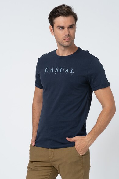 Casual Friday Tricou cu decolteu la baza gatului si imprimeu logo Barbati