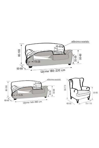 Kring Set huse elastice pentru o canapea 3 locuri, o canapea 2 locuri si 1 fotoliu  Nairobi, 60% bumbac+ 35% poliester + 5% elastan, Bej Femei