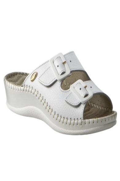 Papuci - Weekend - piele naturala - alb