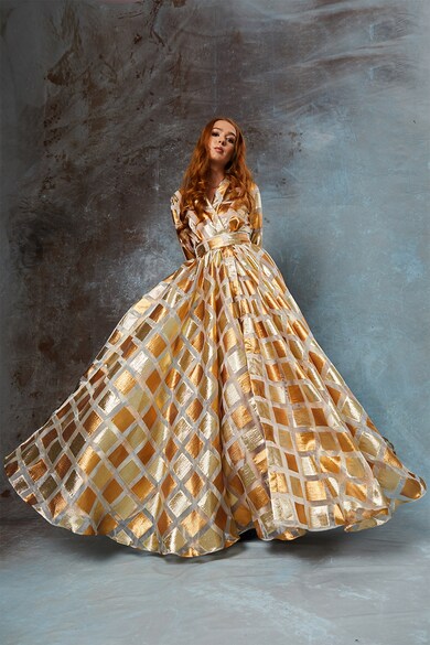 MIAU by Clara Rotescu Дълга рокля Viktoria с бляскава щампа Жени