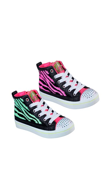 Skechers Pantofi sport cu aplicatii cu paiete reversibile Twi-Lites 2.0, Negru/Roz/Verde Fete
