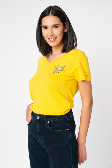 Tommy Jeans Organikuspamut póló V alakú nyakrésszel és hímzett logómintával női