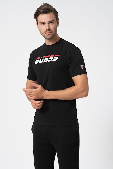 GUESS Tricou de casa cu decolteu la baza gatului si imprimeu logo Barbati