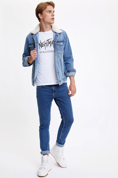 DeFacto Jacheta slim fit din denim cu guler de blana sintetica Barbati