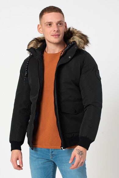 Jack & Jones Geaca bomber cu gluga si garnitura de blana ecologica Sky Barbati