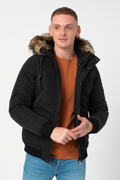 Jack & Jones Geaca bomber cu gluga si garnitura de blana ecologica Sky Barbati