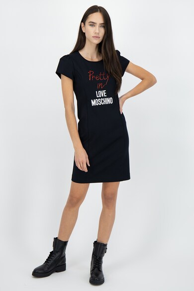 Love Moschino Rochie cu maneci scurte si imprimeu text Femei