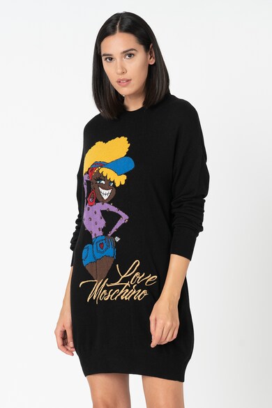 Love Moschino Rochie tip pulover din amestec de lana cu model grafic Femei