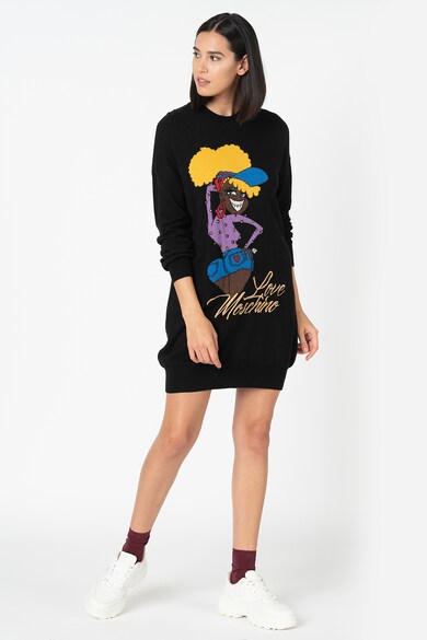 Love Moschino Rochie tip pulover din amestec de lana cu model grafic Femei