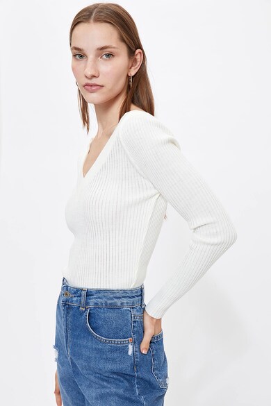 DeFacto V-nyakú bordázott pulóver női