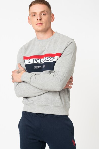 U.S. Polo Assn. Bluza sport cu logo si model in dungi USA Barbati