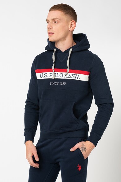 U.S. Polo Assn. Tricolor logós kapucnis pulóver csíkos mintával férfi