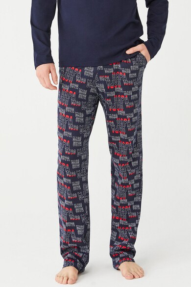 U.S. Polo Assn. Pijama cu decolteu la baza gatului si imprimeu logo contrastant Barbati
