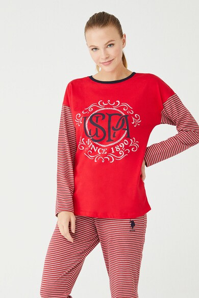 U.S. Polo Assn. Pijama cu model in dungi si logo Femei