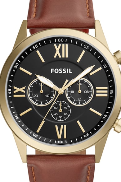 Fossil Иноксов часовник с хронограф и кожена каишка Мъже