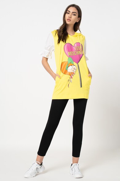 Love Moschino Rochie tip tricou cu gluga si maneci bufante Femei