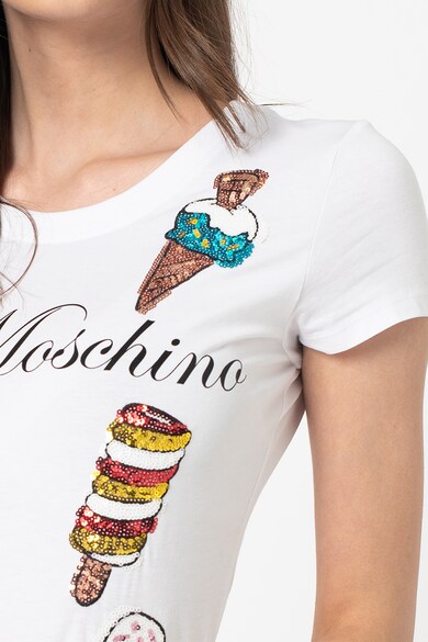 Love Moschino Mintás póló logóval és flitteres rátétekkel női