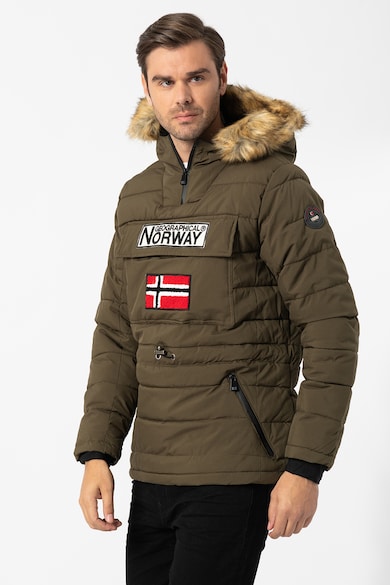 Geographical Norway Geaca cu vatelina si garnitura de blana sintetica, fara inchidere Coconut Barbati