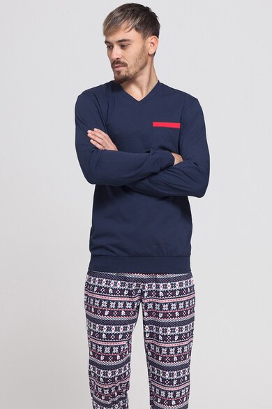 Sofiaman Pijama de bumbac cu pantaloni cu model nordic Barbati