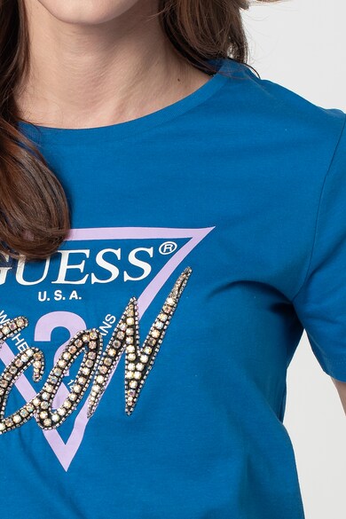 GUESS JEANS Tricou cu decolteu la baza gatului si strasuri Femei