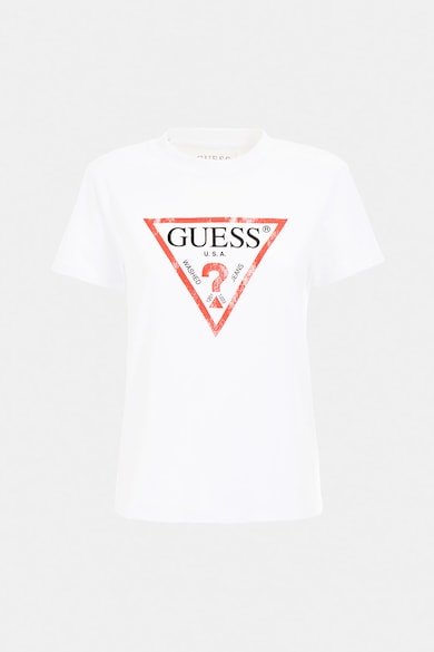 GUESS JEANS Tricou de bumbac cu decolteu la baza gatului si logo Femei