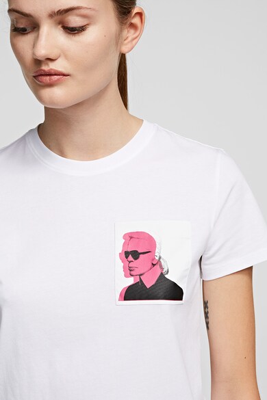 Karl Lagerfeld Tricou cu buzunar pe piept si imprimeu pe spate Femei