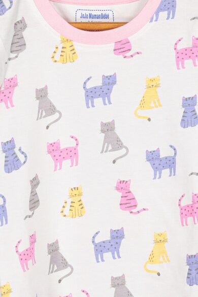 JoJo Maman Bebe Set 2 perechi de pijamale, fete, cu dungi si model grafic cu pisicute, Alb/Roz/Albastru Fete
