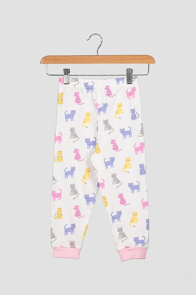 JoJo Maman Bebe Set 2 perechi de pijamale, fete, cu dungi si model grafic cu pisicute, Alb/Roz/Albastru Fete