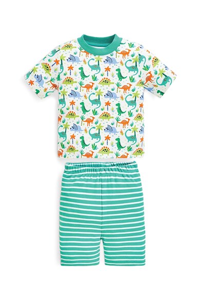 JoJo Maman Bebe Set 2 perechi de pijamale, baieti, cu imprimeu dinozauri, Alb/Verde Baieti