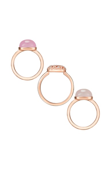 Highstreet Jewels Set de inele decorate cu cristale, Auriu rose Femei