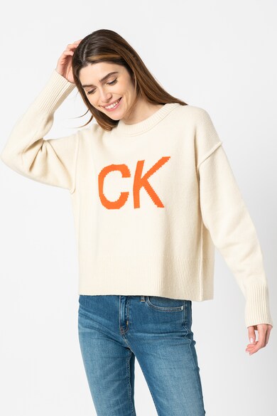 CALVIN KLEIN JEANS Pulover din lana cu model text Femei