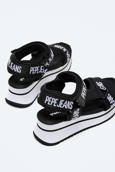 Pepe Jeans London Sandale cu talpa wedge, inchidere velcro si model logo Femei