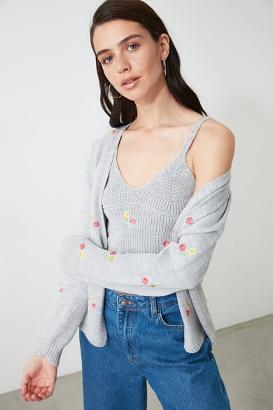 Trendyol Set de cardigan fara inchidere si top cu flori brodate Femei