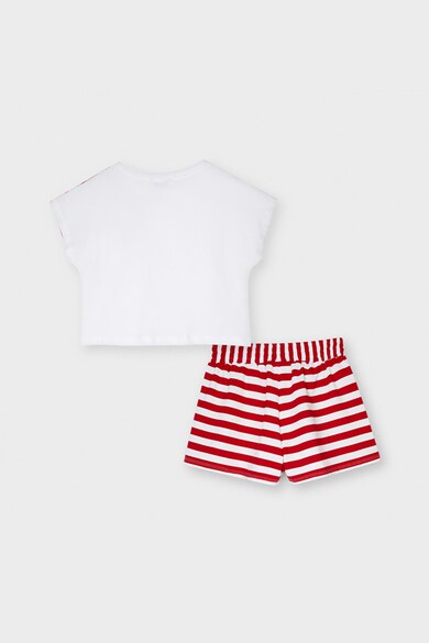 Mayoral Set 2 piese cu pantaloni scurti si tricou, fete, cu dungi si imprimeu, Roz/Alb Fete