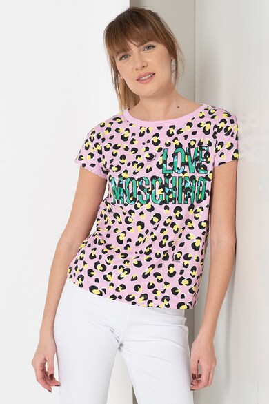 Love Moschino Tricou cu animal print si logo supradimensionat Femei